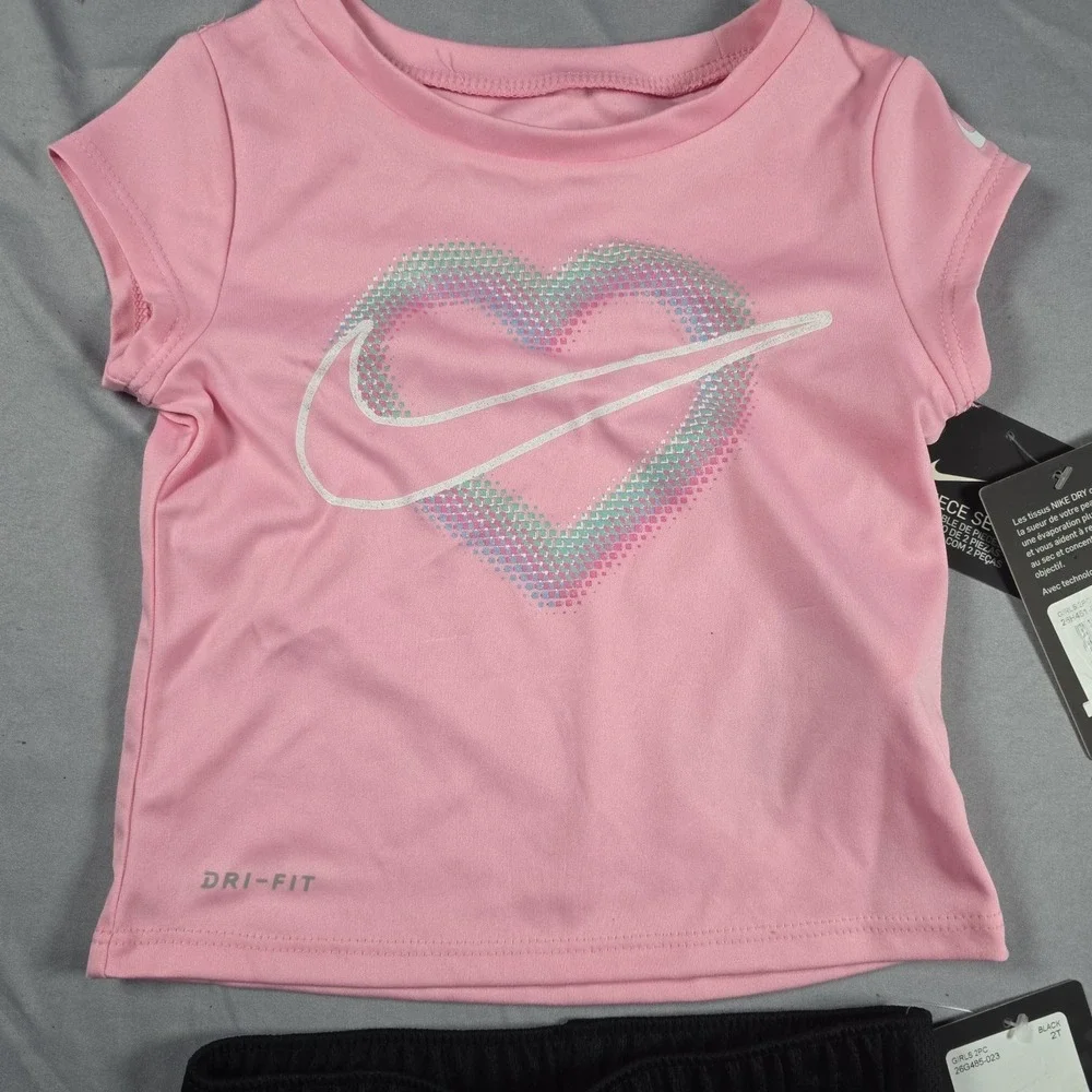 Nike Dri-Fit Little Girl's  2-Piece Graphic Tee & Short Set Pink Black 2T